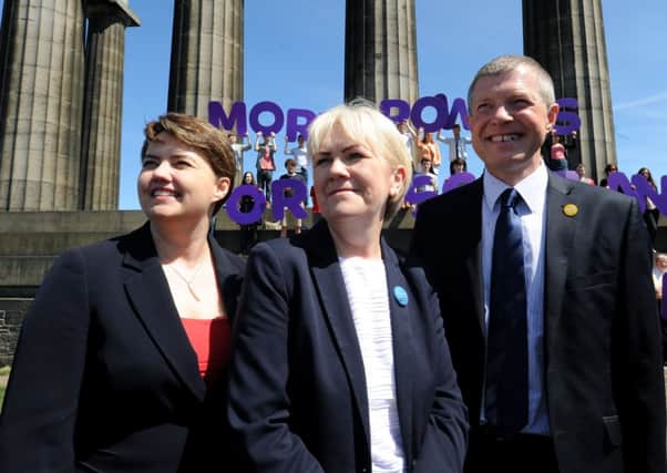 Scottish Unionist leaders Johann Lamont, Ruth Davidson and Willie Rennie in Edinburgh. Picture: Lisa Ferguson