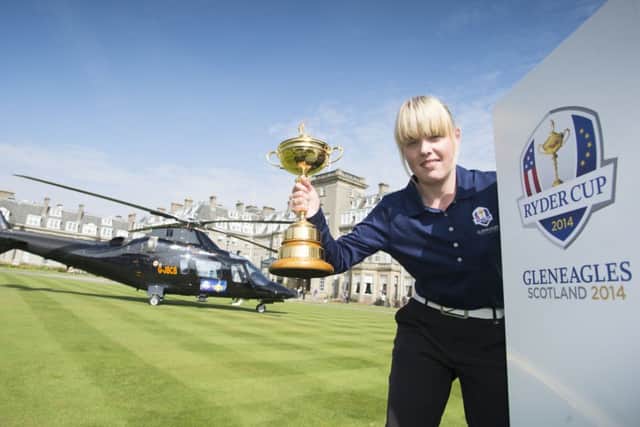 Kayleigh Singer, 17, of South Queensferry, who flew into Gleneagles to officially hand over the Ryder Cup. Picture: PA