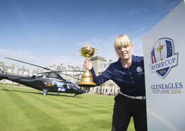 Kayleigh Singer, 17, of South Queensferry, who flew into Gleneagles to officially hand over the Ryder Cup. Picture: PA