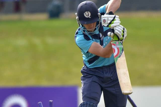 2nd One Day International, Malahide Cricket Club, Malahide, Co. Dublin 10/9/2014
Ireland vs Scotland
Scotland's Calum MacLeod is bowled by Craig Young of Ireland
Mandatory Credit ©INPHO/Presseye/Rowland White