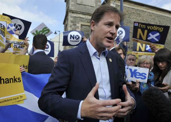 Nick Clegg MP in Selkirk Market Square ahead of next Thursday's referendum. Picture: TSPL