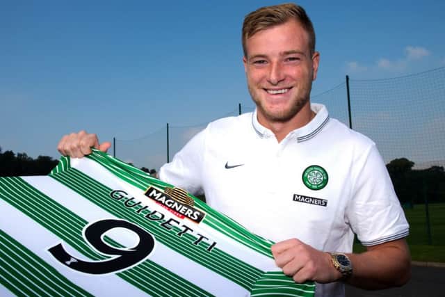 John Guidetti will don the famous green and white hoops tomorrow. Picture: SNS