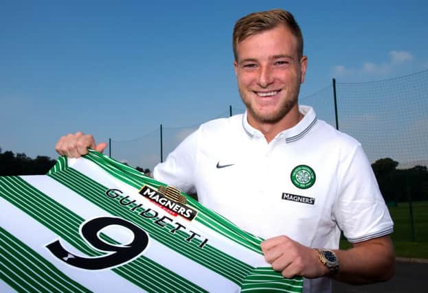 John Guidetti will don the famous green and white hoops tomorrow. Picture: SNS