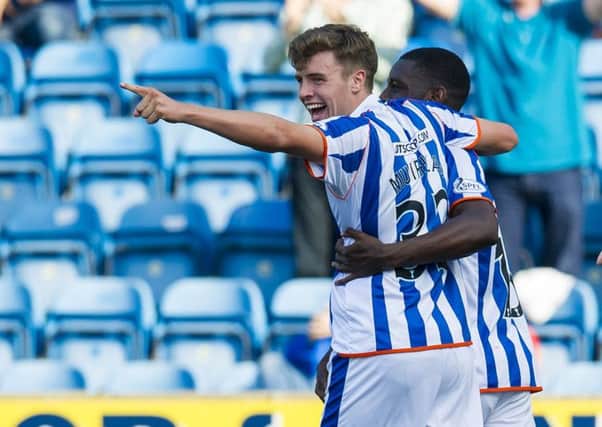 Robbie Muirhead (left) is hailed after opening the scoring for Kilmarnock. Picture: SNS