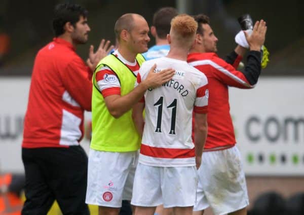 Hamilton manager Alex Neil alongside Ali Crawford at full time. Picture: SNS