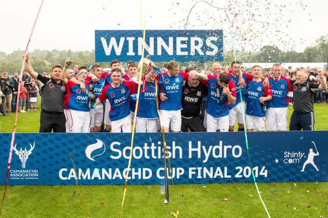 Kingussie celebrate with the Camanachd Cup. Picture: Neil G Paterson