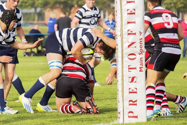 Toolis of Heriots drives towards the Stirling County try line. Picture: Malcolm McCurrach