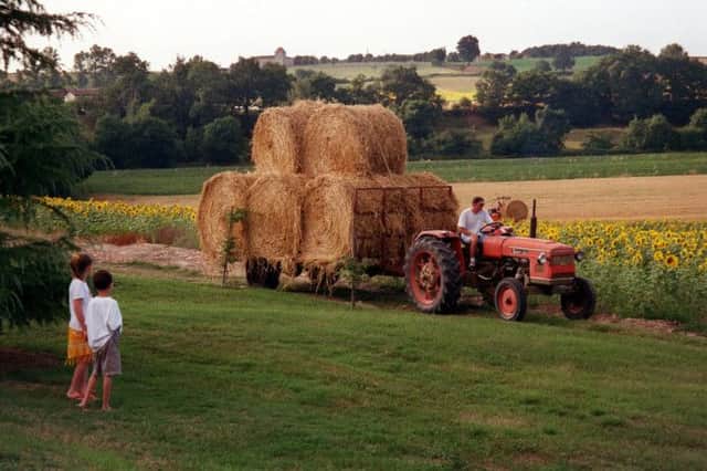The skill of tying down bales with rope is mysterious and to be envied. Picture: AP