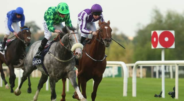 The Grey Gatsby and Ryan Moore power ahead of Australia, right, to land the Qipco Irish Champion Stakes. Picture: PA