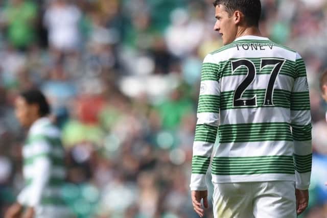 Bulgarian star Aleksandar Tonev made his debut for Celtic but ended up being accused of racism during the match against Aberdeen. Picture: SNS