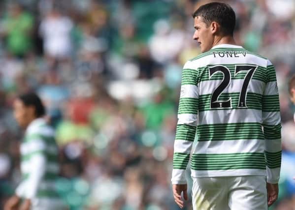 Bulgarian star Aleksandar Tonev made his debut for Celtic but ended up being accused of racism during the match against Aberdeen. Picture: SNS