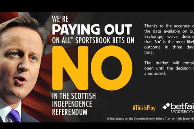 Betfair are paying out on sportsbook bets on the referendum. Picture: Contributed