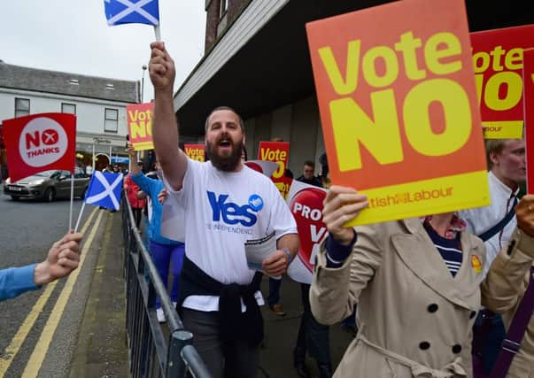 Yes and No supporters in Kilmarnock today. Picture: Getty