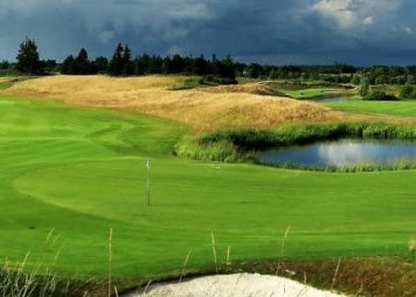A view from behind the green on the par 5 second hole, Wester Greenwells, at Gleneagles. Photograph: David Cannon/Getty Images