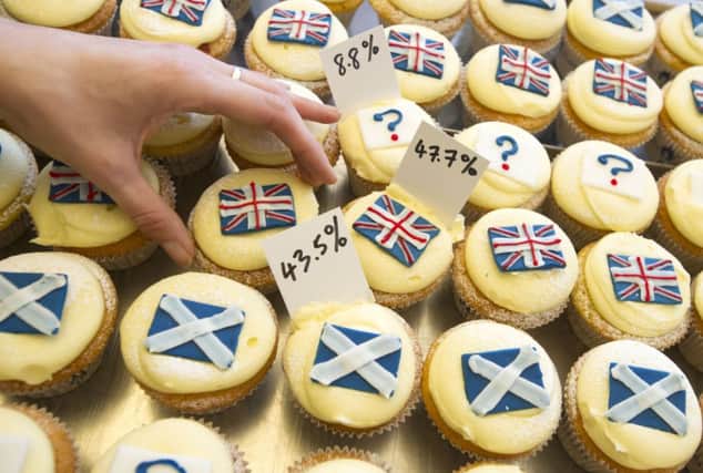 Cupcakes showing Yes, No and undecided are displayed in Cuckoos Bakery in Edinburgh. Picture: Jane Barlow
