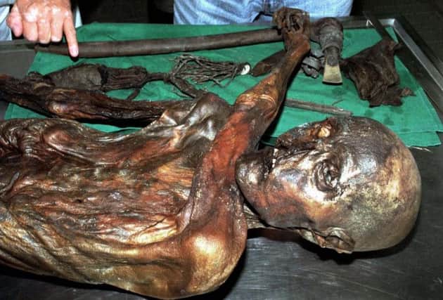 On this day in 1991 Oetzi the Iceman, an ancient mummy, was discovered by German tourists on the Austrian/Italian border. Picture: Getty