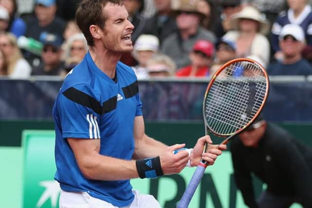 Andy Murray helped Britain defeat USA in San Diego in February to secure their place in the Davis Cup World Group. Picture: Getty