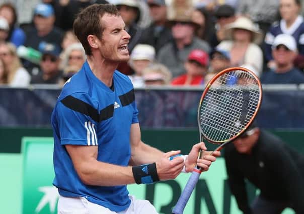 Andy Murray helped Britain defeat USA in San Diego in February to secure their place in the Davis Cup World Group. Picture: Getty