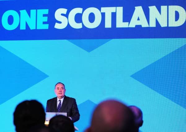 First Minister Alex Salmond speaks to SNP and Yes supporters at the SNP post Referendum HQ in Dynamic Earth, Edinburgh this morning. Picture: Ian Rutherford