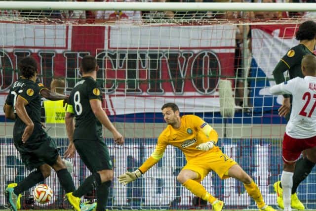 Craig Gordon denies Salzburg ace Alan. Picture: SNS