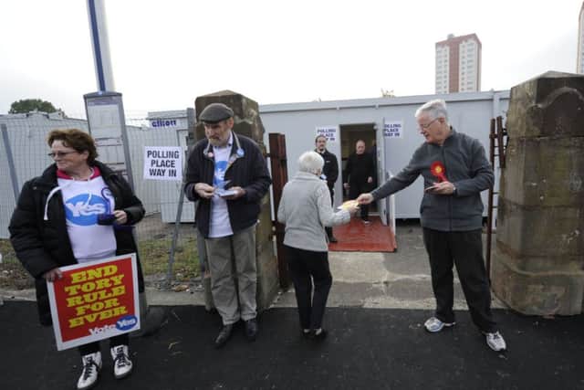 Polling stations around Glasgow. Portacabins in Springburn site of Wellfield Nursery. Picture: John Devlin