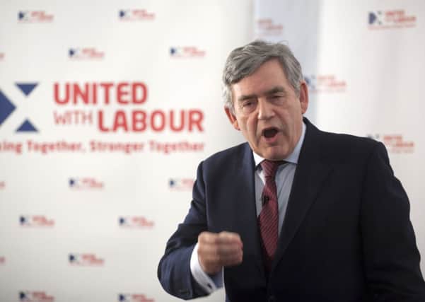 Former Prime Minister Gordon Brown at the launch of the Labour No campaign. Pic: Jane Barlow
