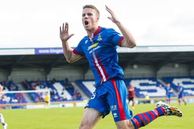 ICT's Marley Watkins celebrates having broken the deadlock to put his side 1-0 to the good. Picture: SNS