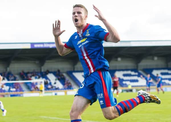 ICT's Marley Watkins celebrates having broken the deadlock to put his side 1-0 to the good. Picture: SNS