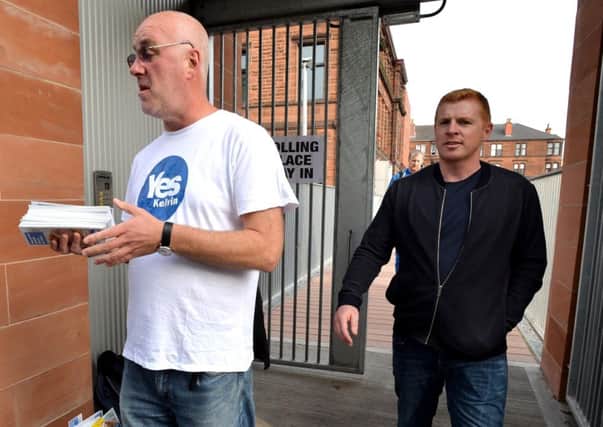Neil Lennon, pictured after voting in the referendum, is still waiting to return to management. Picture: Getty