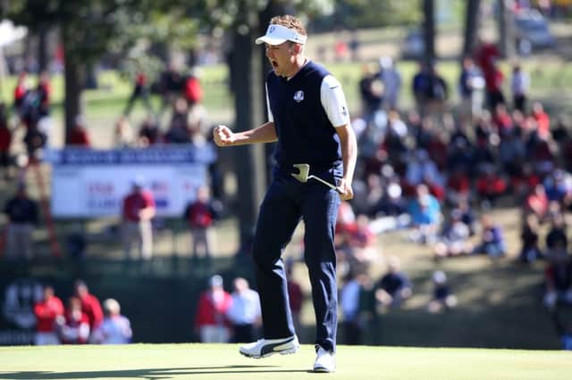 Ian Poulter got fired up in Medinah at the Ryder Cup in 2012. Picture: Getty