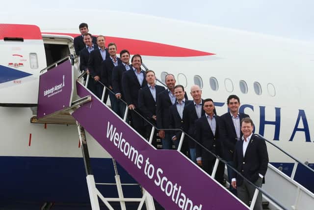 The US Ryder Cup team arrives at Edinburgh airport yesterday. Picture: Getty