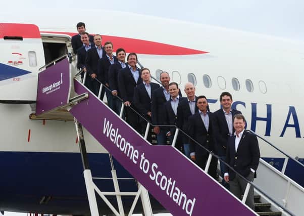 The US Ryder Cup team arrives at Edinburgh airport yesterday. Picture: Getty