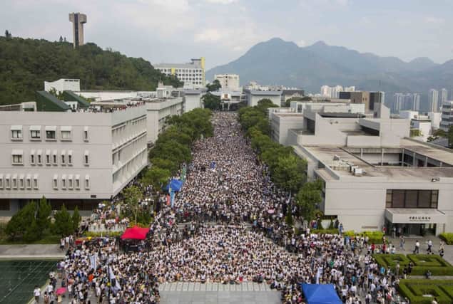 Thousands of students and teachers attended a rally at the Chinese University of Hong Kong yesterday. Picture: Reuters