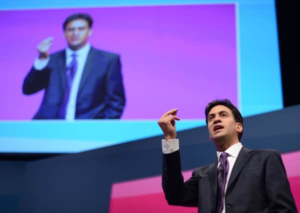 Labour leader Ed Miliband addresses members at the party's conference in Manchester . Picture: Getty