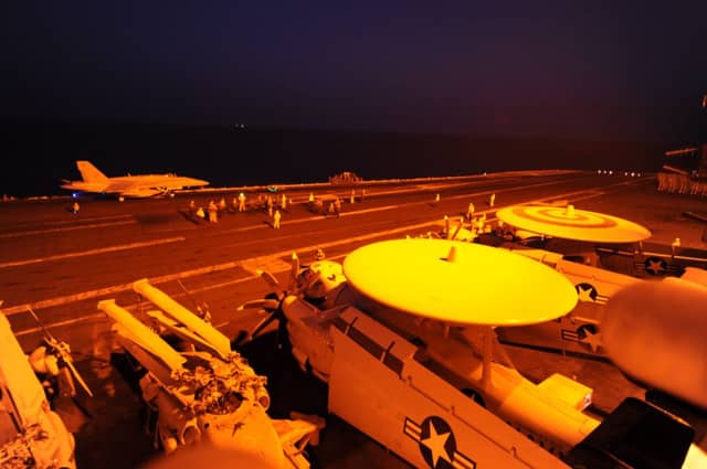 Hornet fighters aboard the aircraft USS George HW Bush. Picture: US Navy