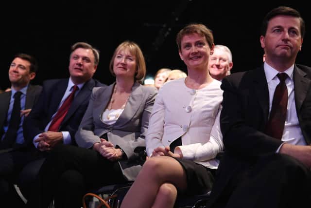 Members of the Shadow Cabinet listen as Ed Miliband delivers his keynote speech. Picture: Getty