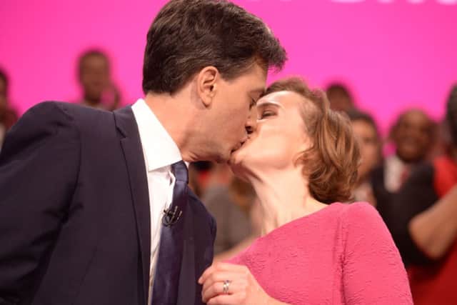 Ed Miliband kisses his wife Justine Thornton. Picture: Owen Humphreys/PA Wire