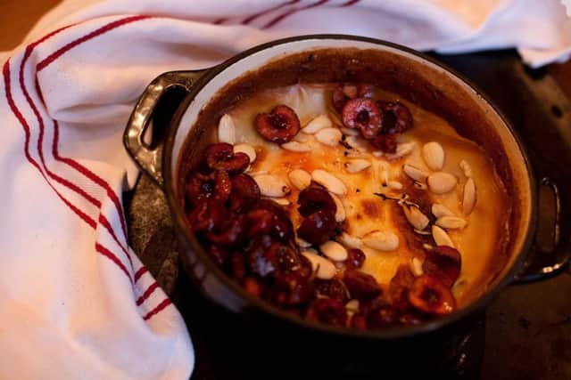 Cardamom Rice Pudding with Ginger Cherries