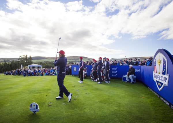Phil Mickelson on the tenth tee during the second practice day at the 2014 Ryder Cup at Gleneagles, Perthshire. Picture: Jane Barlow