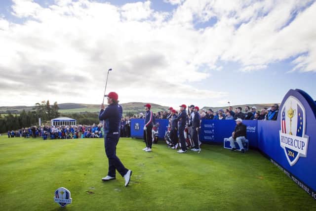 Phil Mickelson on the tenth tee during the second practice day at the 2014 Ryder Cup at Gleneagles, Perthshire. Picture: Jane Barlow