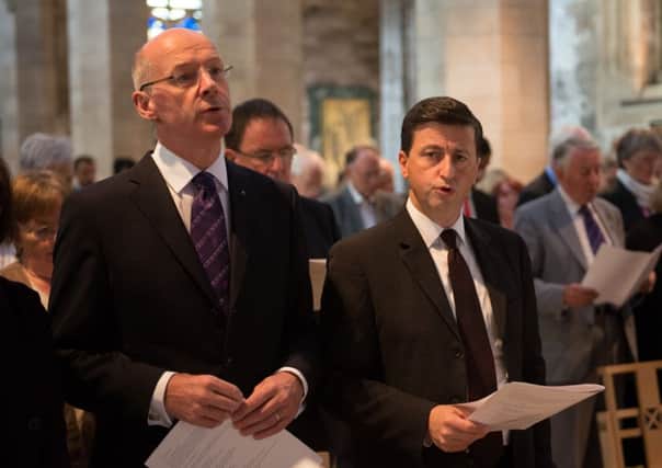 Finance Secretary John Swinney (left) and Labour's shadow foreign secretary Douglas Alexanderat St Giles Cathedral earlier this week. Picture: PA