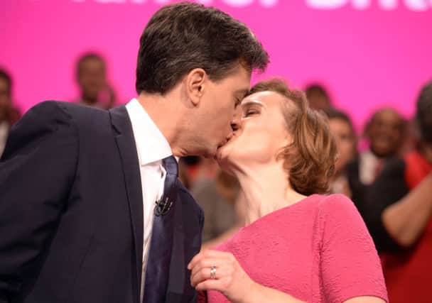 Ed Miliband kisses his wife Justine Thornton at Labour Party conference. Picture: PA