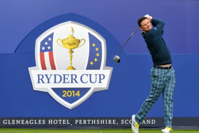 Europe's Justin Rose tees off at the first during the first practice day at the 2014 Ryder Cup at Gleneagles. Picture: Jane Barlow