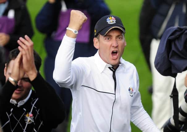 Poulter says even his own kids are frightened when they see him transform into a fist-pumping, eye-popping Ryder Cup demon.  Picture: Ian Rutherford