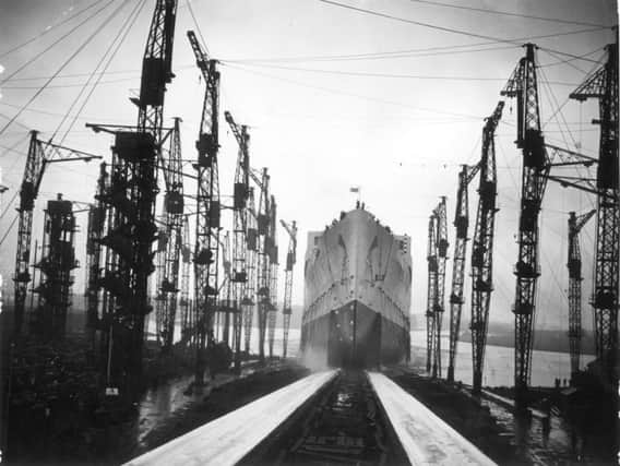 On this day in 1934 the Queen Mary was launched at John Browns Clydebank yard, four years after work started on her. Picture: Getty