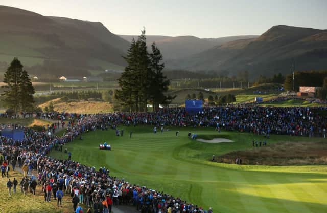 Europe on the first green during day one of the 40th Ryder Cup at Gleneagles Golf Course. Picture: PA
