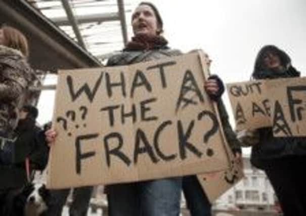 Fracking protesters outside the Scottish Parliament. Picture: TSPL