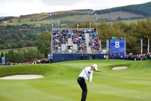 Europe's Justin Rose on the eight hole during yesterday's practice day. Picture: Jane Barlow