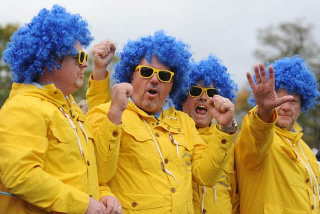Golf fans having fun on the 10th hole during the foursomes match on the first day of 2014 Ryder Cup. Picture: Jane Barlow