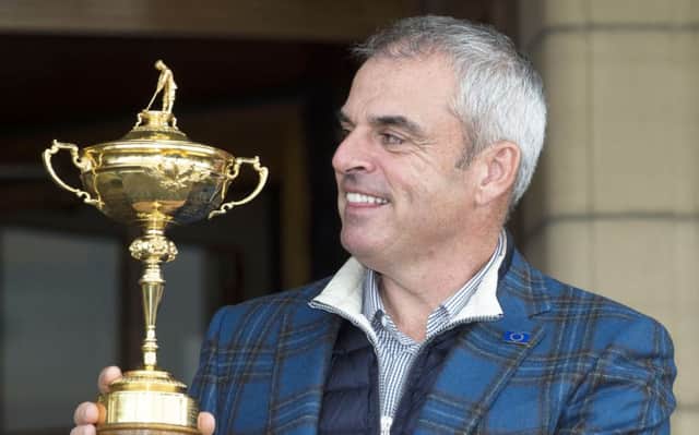 European captain Paul McGinley as he shows off the Ryder Cup. Picture: SNS